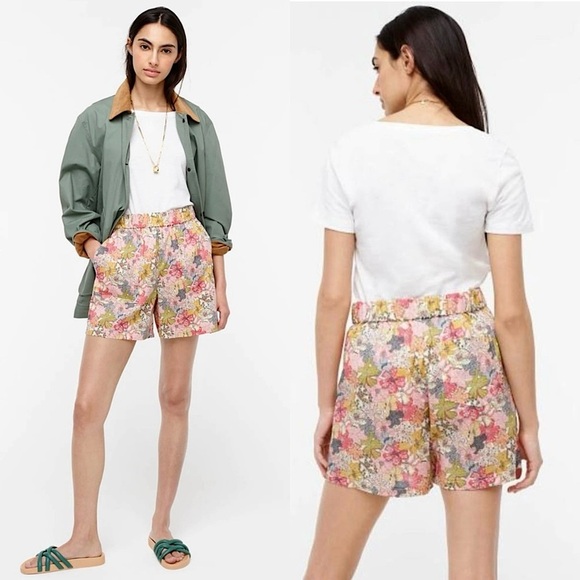 J CREW LIBERTY LONDON Colorful Multi Floral Print Cotton Pull On Camp Shorts XXS - Picture 1 of 8